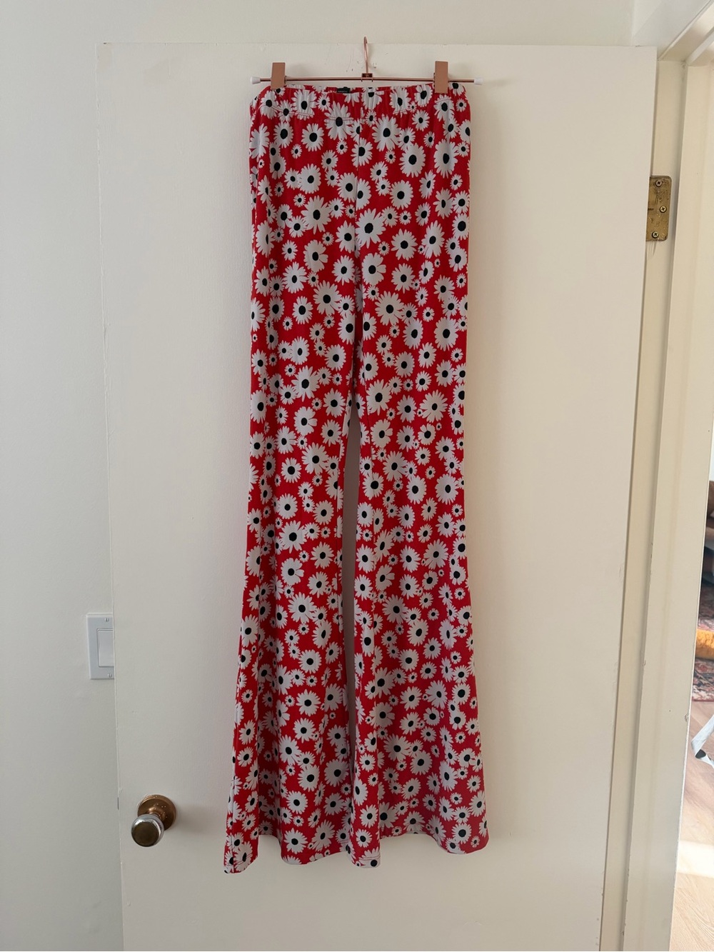 Forever 21 Red Daisy Print Boot Cut Pants